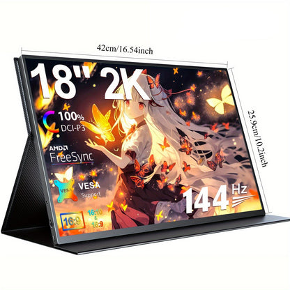 Draagbare Monitor – Portable Scherm – Tweede Scherm – Gaming Monitor – 18 Inch – 2560x1600 QHD – 144Hz Verversingssnelheid – FreeSync HDR – IPS Mat Display
