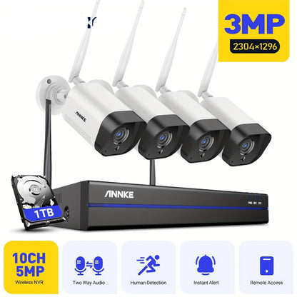 Bewakingscamera Set – Camerabewaking – Beveiligingscamera – Surveillance Camera – Wifi Beveiligingsset – 4x 3MP Camera’s – Intelligente Persoonsdetectie – Tweeweg Audio – 1TB HDD – H.264+ Compressie