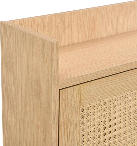Houten Rotan Schoenenkast - Schoenenkast met 3 Schuine Deuren en 1 Lade - Massief Houten Poten en Handgrepen - Voor Smalle Ingangen - 90 x 125 x 17 cm