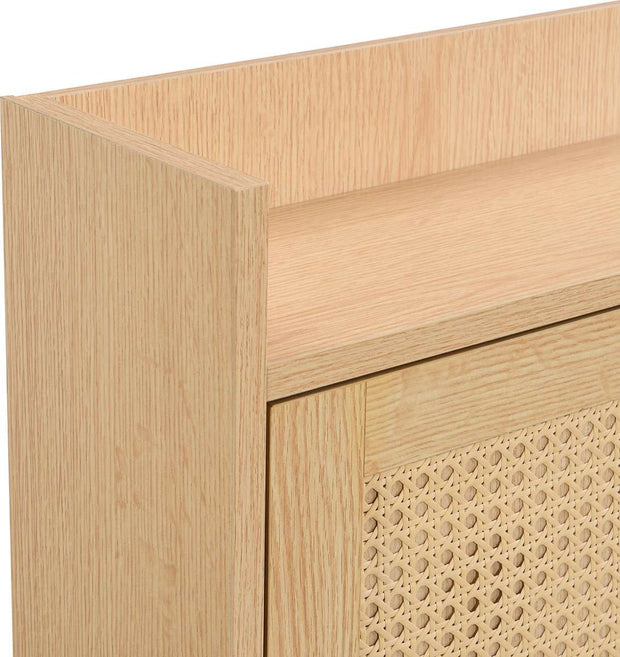 Houten Rotan Schoenenkast - Schoenenkast met 3 Schuine Deuren en 1 Lade - Massief Houten Poten en Handgrepen - Voor Smalle Ingangen - 90 x 125 x 17 cm