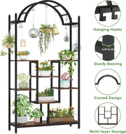 Plantenrek - Plantenstandaard - Plantenrek voor Binnen en Buiten - Plantenrek met 5 Niveaus en 8 S-haken - Rustiek Bruin/Zwart - 100 x 30 x 190 cm