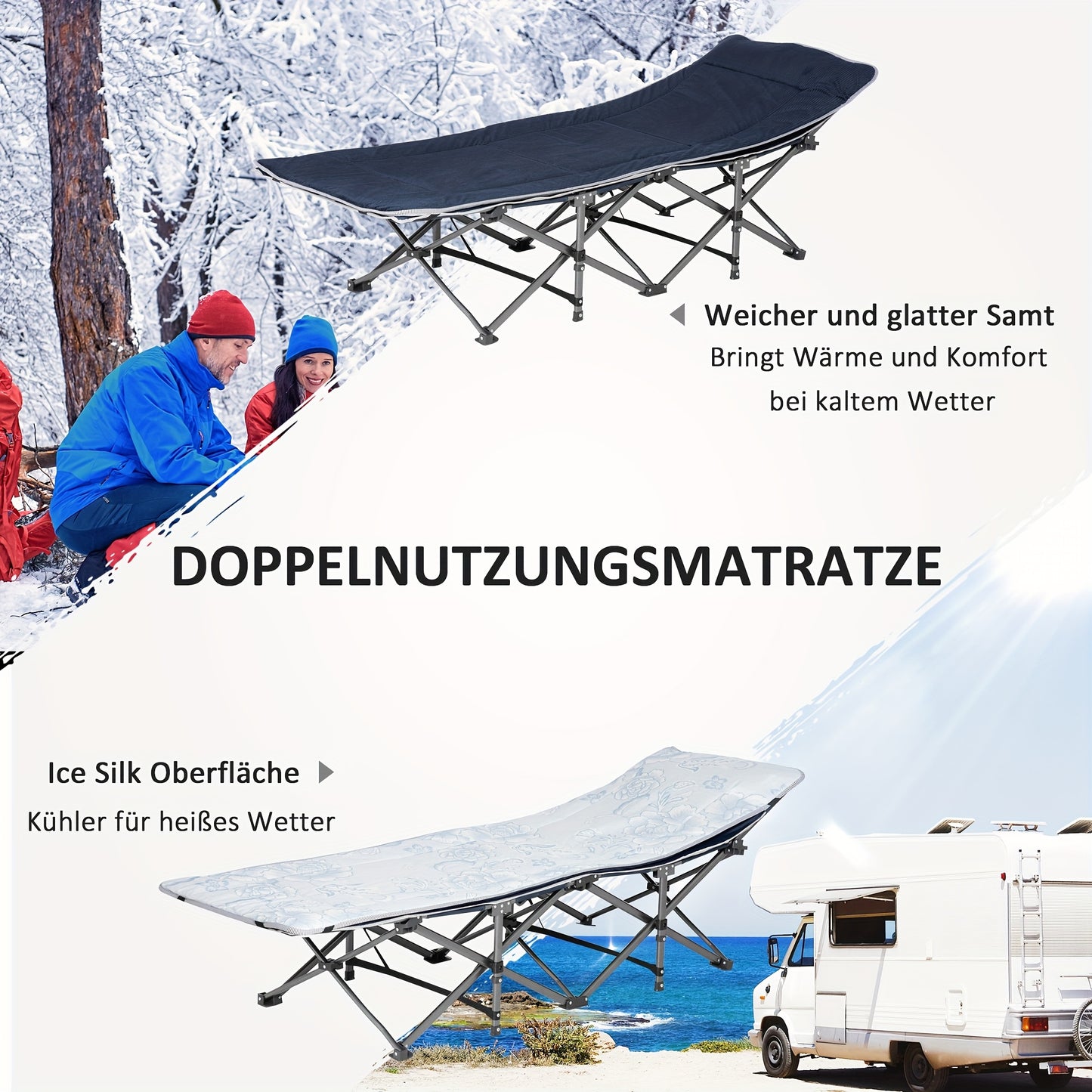 Campingbed – Reisbed – Opvouwbaar Bedje – Campingbedje Baby – Tentbed – Stevig Metalen Frame – Draagkracht 150 kg – Inclusief Matras En Kussen – Donkerblauw 188x64,5x53 cm