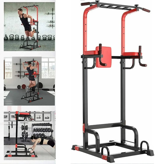 Work Out Machine - Power Tower - Pull Up Bar - Pull Up Machine - Tricep Dip Machine - Abdominal Exercises - Sixpack Workout - Height Adjustable - Max Load: 200kg - Black