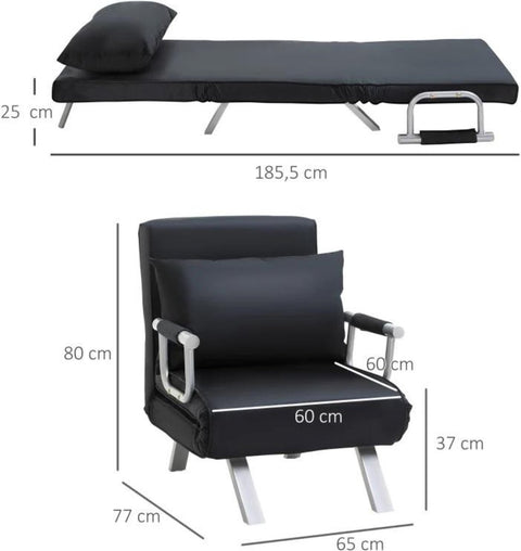 Slaapstoel - Uitklapbaar - Slaapbank - Logeerbed - Zetelbed - Slaapfauteuil - Vouwbed - 1 persoons - Zeer comfortabel - Zwart