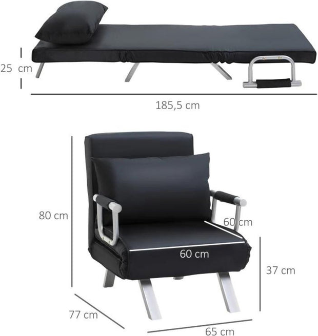 Slaapstoel - Uitklapbaar - Slaapbank - Logeerbed - Zetelbed - Slaapfauteuil - Vouwbed - 1 persoons - Zeer comfortabel - Zwart