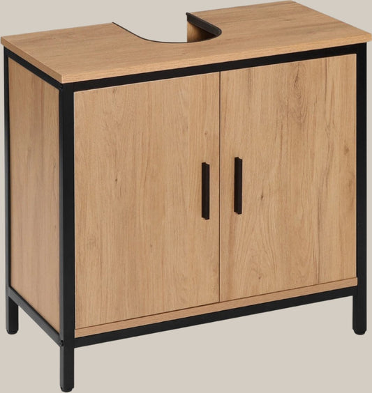 Bathroom furniture - Industrial black - Light oak - Washbasin cabinet base cabinet - Bathroom cabinet - Cut-out - 60x60x30 cm