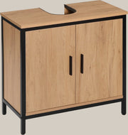 Badkamermeubel- Industrieel zwart - Licht eiken - Wastafelkast onderkast - Badkamerkast - Uitsparing - 60x60x30 cm