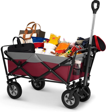 Trendy Bolderkar 'Sep' - Opvouwbaar - 100L / 80 kg - 4 All-Terrain Banden - Rood/Grijs - Draaibaar - Multifunctioneel - Kinderen - Boodschappen - Picknick