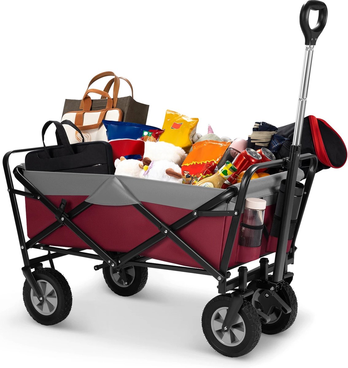 Trendy Bolderkar 'Sep'- Opvouwbaar - 100ltr / 80 kg - 4 All-terrain Banden - Zwart/Grijs - Draaibaar - Multifunctioneel - Kinderen - Boodschappen - Picknick