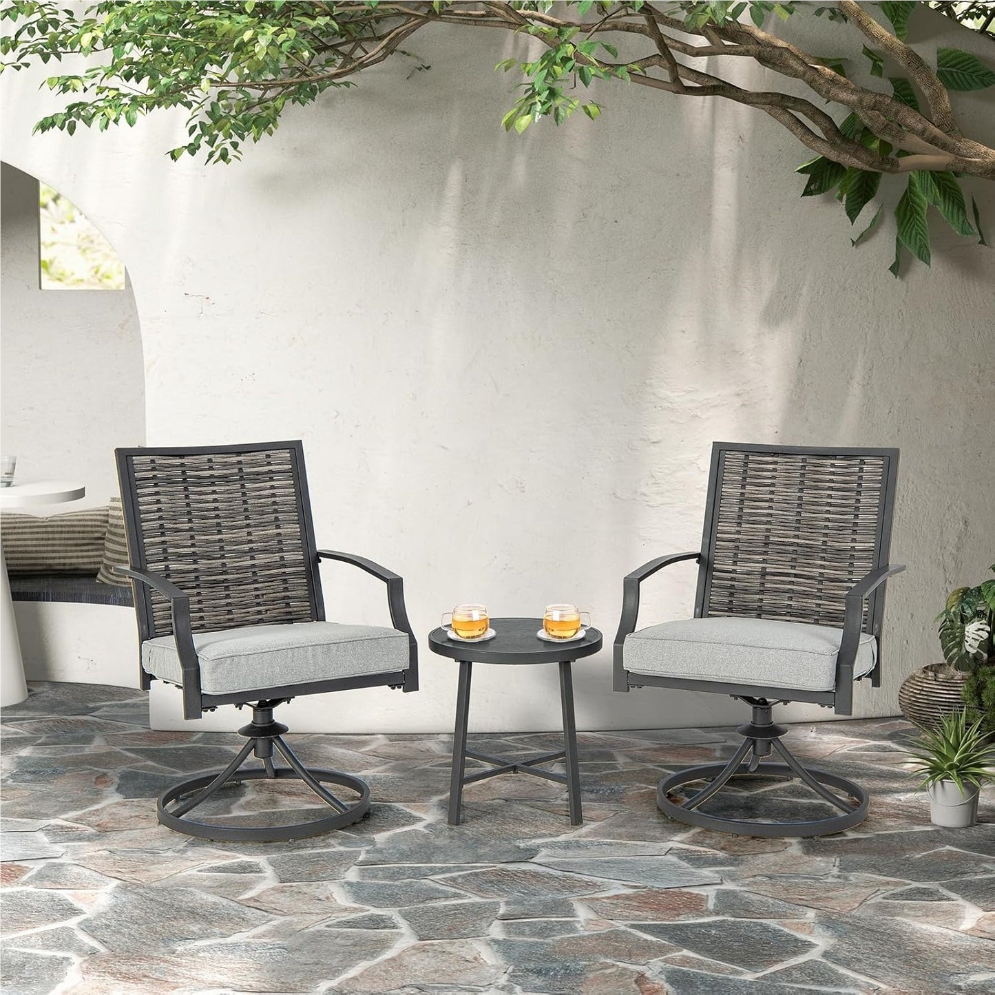 Balkonset – Tuinset – Bistroset – Loungeset – Zitgroep – 2 Draaibare Stoelen – Weerbestendig PE-Rattan