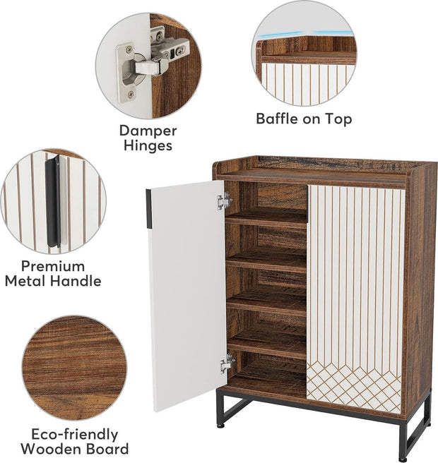 Praktisch Schoenenrek - Schoenenrek met 6 Niveaus - Schoenenkast - Schoenenrek Metaal Modern - Metaal - 73 x 35 x 105 cm - Wit en Bruin