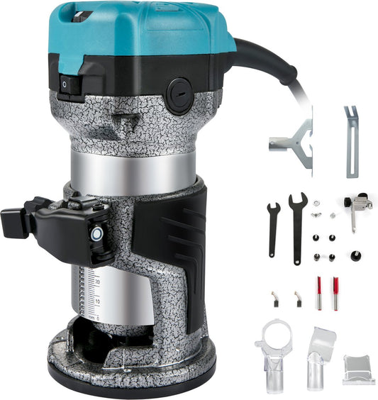 Elektrische Handtrimmer - 710W  - Vaste Basis - Aluminium Behuizing - Met Drie Gereedschapshouders - Rotatie Van 13k-33k Rpm - Blauw