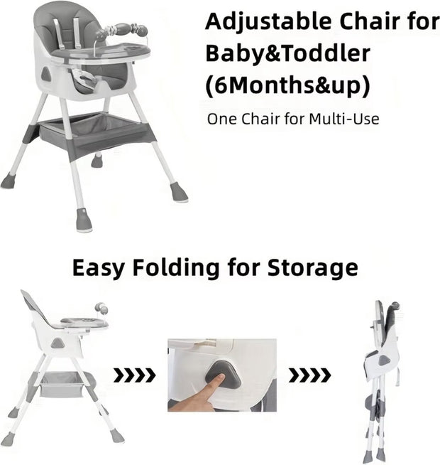 Kinderstoel - Babystoel - Baby stoel - Baby eetstoel - babystoel voor aan tafel - Opvouwbaar - Verstelbaar - Met speelboog - Roze