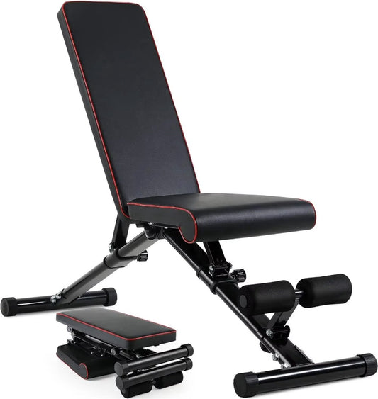 Halterbank - Fitness Bank - Sport bank - 6 leuning posities - 4 stoel posities - Inklapbaar - Zwart