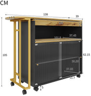 Uitschuifbare Bartafel met Opbergruimte - Moderne Verplaatsbare Bartafel - Telescopische Bartafel met LED - Bartafel - Bistrotafel - Hoge Tafel - Kookeiland - Bistrotafel - (138-204×39×105cm) - Zwart & Goud