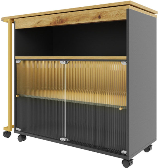 Uitschuifbare Bartafel met Opbergruimte - Moderne Verplaatsbare Bartafel - Telescopische Bartafel met LED - Bartafel - Bistrotafel - Hoge Tafel - Kookeiland - Bistrotafel - (138-204×39×105cm) - Zwart & Goud