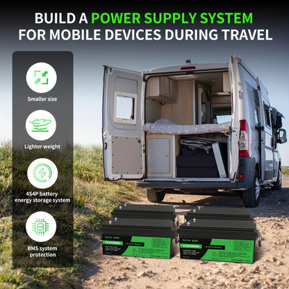 LiFePO4 Accu – Lithium Batterij – Deep Cycle Accu – Solar Accu – RV Batterij – 12,8V 200Ah – 200A BMS Bescherming – Tot 15000 Cyclus Levensduur