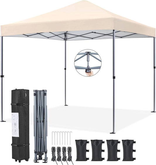 Pop-up tuinpaviljoen - 3x3m - met UV-bescherming en verstelbare hoogte - Waterdicht - Gemakkelijk te verplaatsen - Beige - QUORE