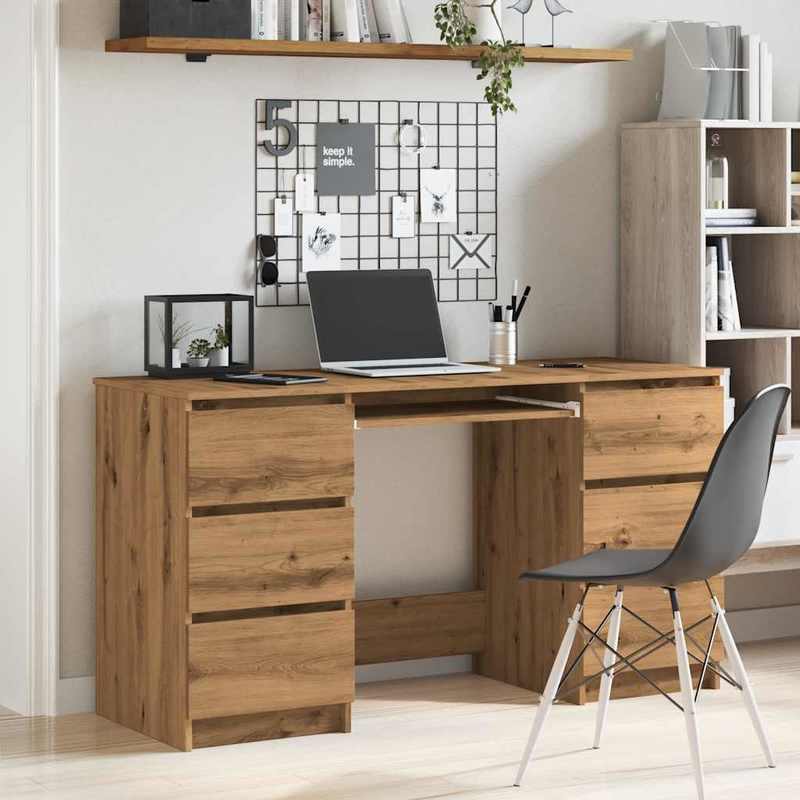 Burea tafel – Computer bureau – Kantoor tafel – Werk bureau – Artisan Eikenhout – 140x50x77 cm – Massief Hout – Stijlvol Design