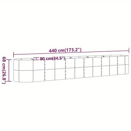 Modern Weather-Resistant Steel Plantenbak - 440x80x68cm, Powder-Coated Green, Rust-Free with Drainage Holes, Ideal for Outdoor Gardens, Patios, and Terraces
