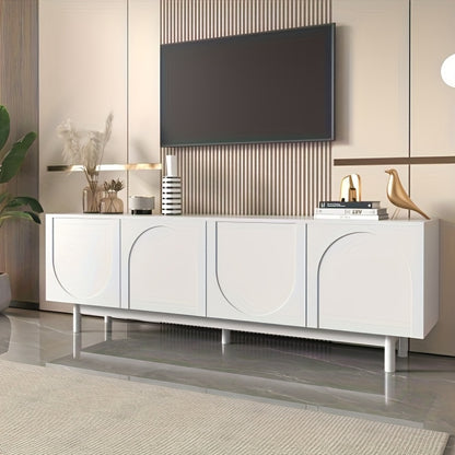 Bamboe TV-meubel – Tv Meubel – Tv Kast – Tv Dressoir – Tv Unit – Wit – Verstelbare Planken – Lichtgewicht Laag Design