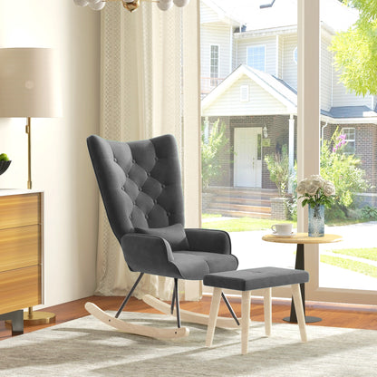 Schommelstoel – Relaxstoel – Fauteuil – Voedingsstoel – Loungestoel – Fluwelen Bekleding – Ergonomisch Design – Houten Poten – 66 x 96 x 101 cm