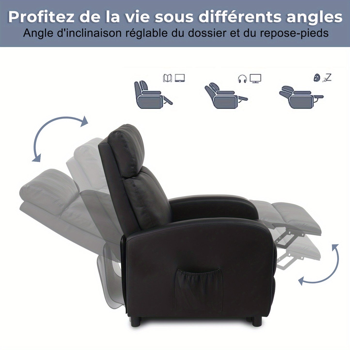 Relaxfauteuil – Comfortabele Fauteuil – Relaxstoel – Leesstoel – Zitstoel – Zwarte Uitvoering – Hoge Rugleuning – Uittrekbare Voetensteun – Linnen Bekleding – Zachte Katoenvulling