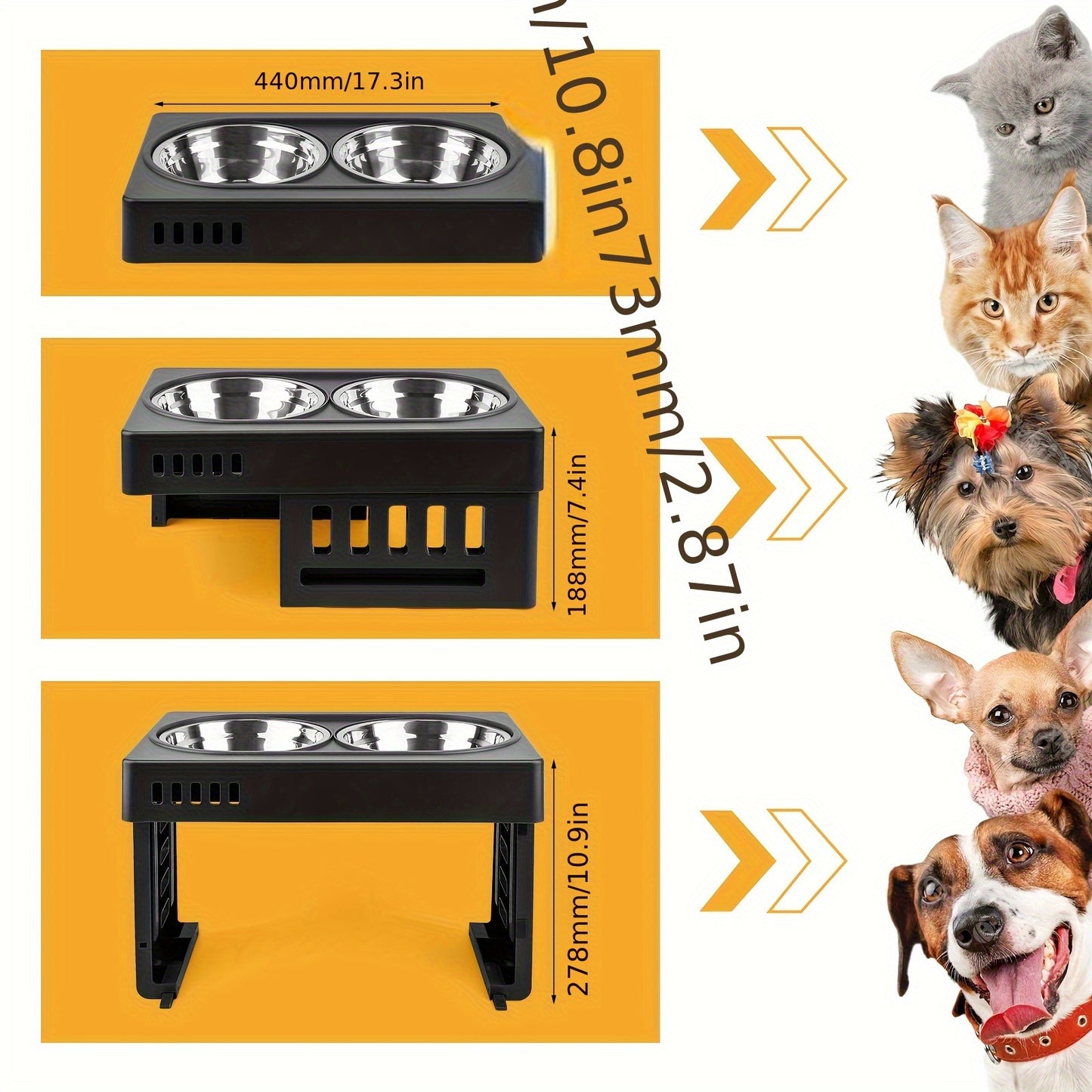 Hondenvoerbak – Voerbak Hond – Voerbak Met Standaard – Verhoogde Voerbak – Voerstation – Verstelbaar 7,3-27,8 cm – Roestvrijstalen Kommen – Duurzaam & Makkelijk Schoon Te Maken