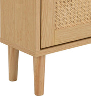 Houten Rotan Schoenenkast - Schoenenkast met 3 Schuine Deuren en 1 Lade - Massief Houten Poten en Handgrepen - Voor Smalle Ingangen - 90 x 125 x 17 cm