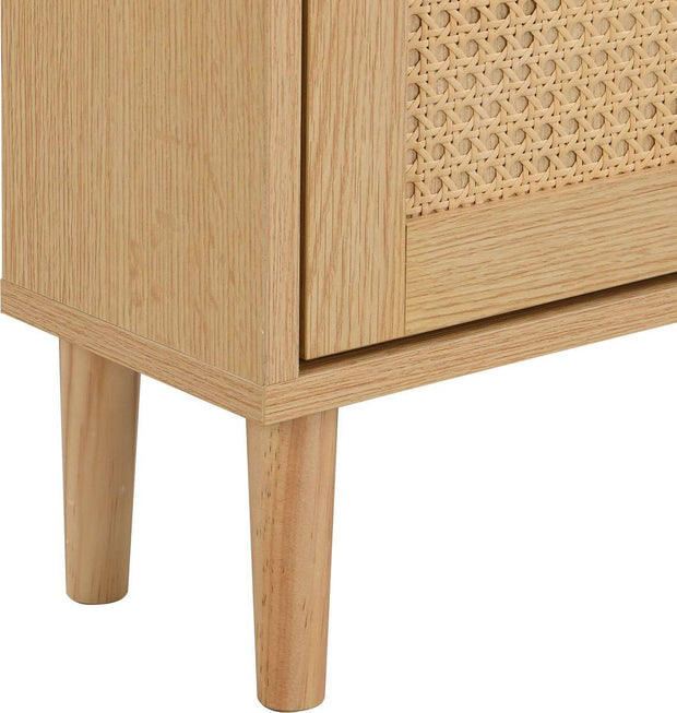 Houten Rotan Schoenenkast - Schoenenkast met 3 Schuine Deuren en 1 Lade - Massief Houten Poten en Handgrepen - Voor Smalle Ingangen - 90 x 125 x 17 cm