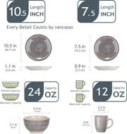 Ceramic dinnerware set - 16 pieces - 4 persons - Dinner plate - Dessert plate - Grain bowl - Drinking mug