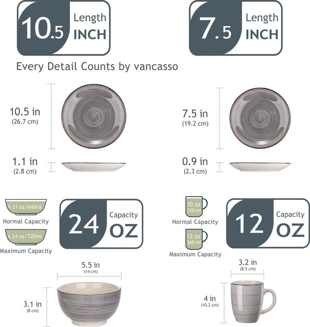 Ceramic dinnerware set - 16 pieces - 4 persons - Dinner plate - Dessert plate - Grain bowl - Drinking mug