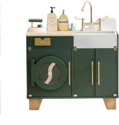Kinder Wasmachine - Groen - Houten Speelgoed - Wasmachine - Droger - Peuters