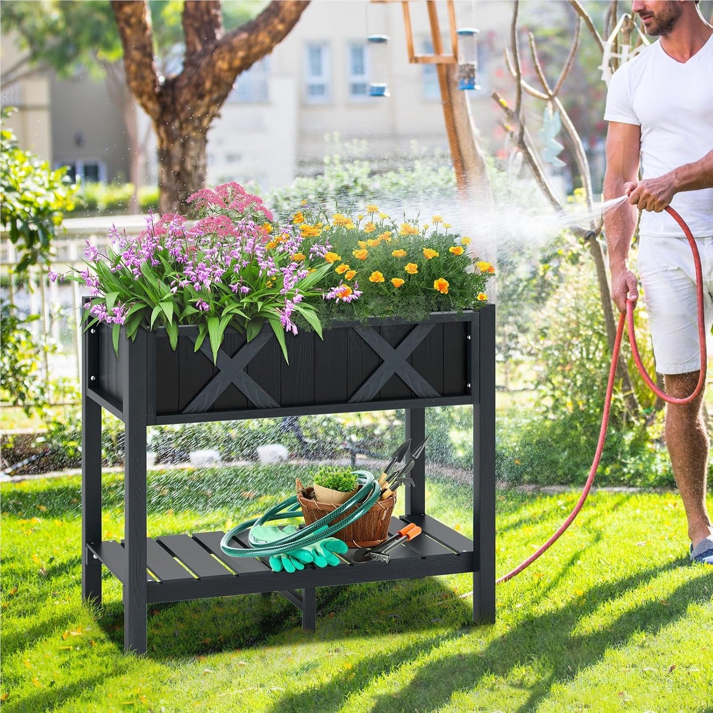 Verhoogd Plantenbed – Bloembak – Kruidenbak – Tuinbak – Plantenbak – Met Opbergruimte – Duurzaam HIPS Materiaal – Ergonomische Werkhoogte 73 cm