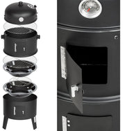 Houtskool BBQ - Buitenkeuken - Houtskool BBQ Smoker - Heavy Duty Ronde Rookgrill - Barbecue Smoker Vat - voor Buiten Koken - Thermometer - Zwart