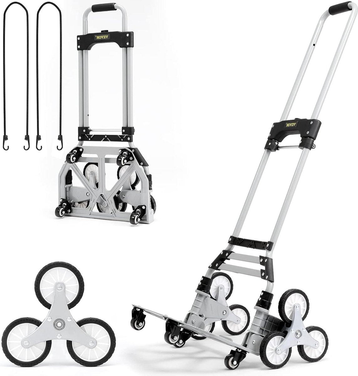 Trappentroler - 50-100 kg - Steekwagen Trap - Opvouwbaar Aluminiumlegering - In Hoogte Verstelbare Handgreep - 82-116 cm - 4 Universele Wielen - 39 x 27 cm - voor Magazijnen - Luchthaven - Winkelcentrum