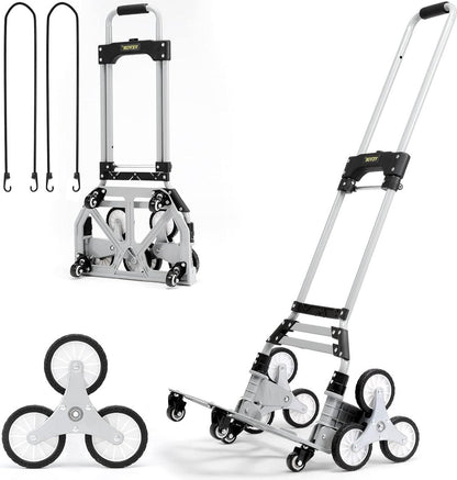 Trappentroler - 50-100 kg - Steekwagen Trap - Opvouwbaar Aluminiumlegering - In Hoogte Verstelbare Handgreep - 82-116 cm - 4 Universele Wielen - 39 x 27 cm - voor Magazijnen - Luchthaven - Winkelcentrum