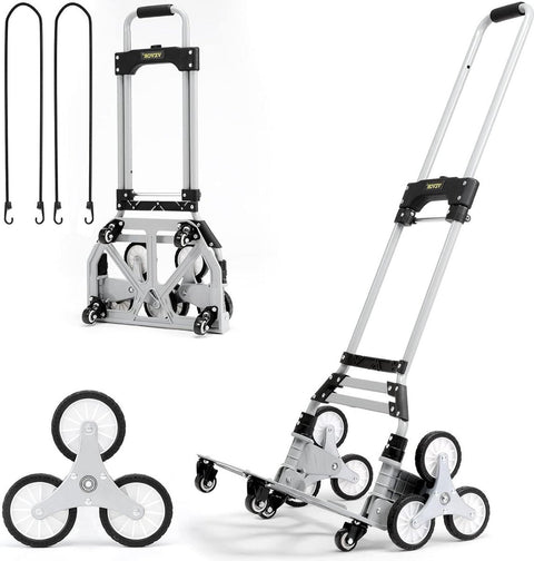 Trappentroler - 50-100 kg - Steekwagen Trap - Opvouwbaar Aluminiumlegering - In Hoogte Verstelbare Handgreep - 82-116 cm - 4 Universele Wielen - 39 x 27 cm - voor Magazijnen - Luchthaven - Winkelcentrum