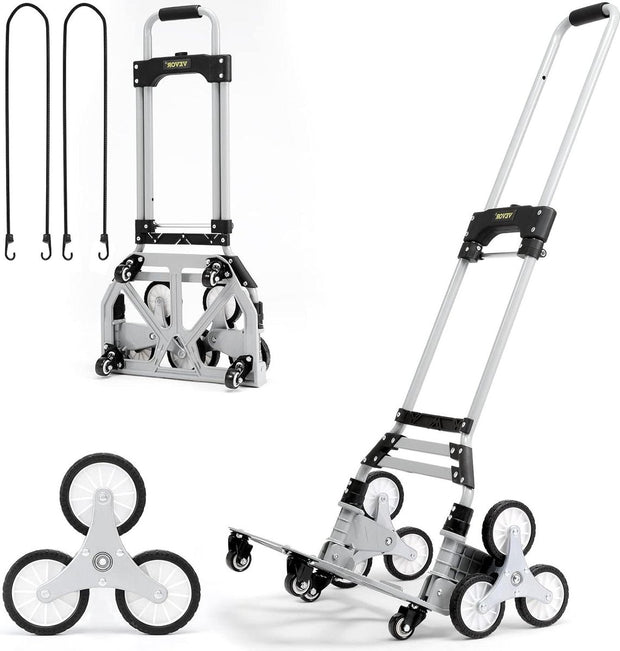 Trappentroler - 50-100 kg - Steekwagen Trap - Opvouwbaar Aluminiumlegering - In Hoogte Verstelbare Handgreep - 82-116 cm - 4 Universele Wielen - 39 x 27 cm - voor Magazijnen - Luchthaven - Winkelcentrum