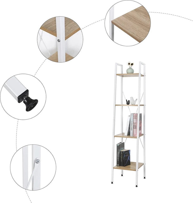 4-Lagen Opbergplank - Industrieel Opbergrek van Hout en Metaal - Smal Open Kast - Opbergmeubel - voor Woonkamer - Slaapkamer en Keuken - 34 x 35 x 148 cm - Wit