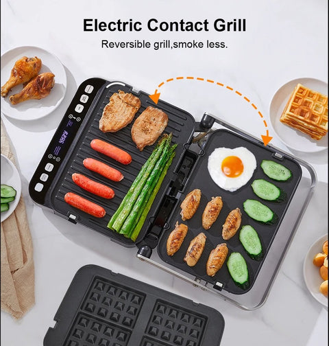Contactgrill -Tosti apparaat - Bakplaat - 6-in-1 - 2000W - Uitneembare platen - Extra groot - Anti aanbak - 180° uitklapbaar - Snel schoon