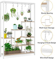 Plantenrek - Plantenstandaard - Plantenrek voor Binnen en Buiten - Plantenrek met 5 Niveaus en 10 S-haken - Wit en Grijs - 100 x 30 x 180 cm