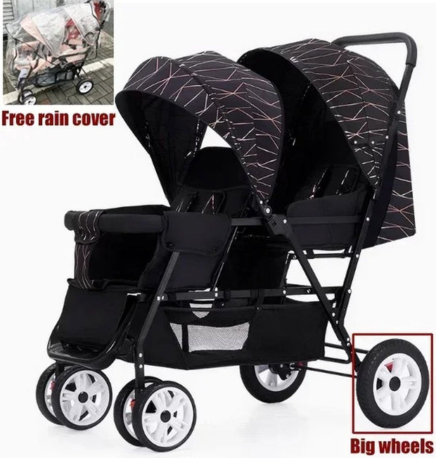 Luxe Kinderwagen - Luxe Kinderkoets - Luxe Babywagen - Luxe Baby Koets - Baby Koets - Kinderwagen - Babywagen - Kinderkoets - Inklapbaar - 3 In 1 - 9KG - Zwart - Tweeling
