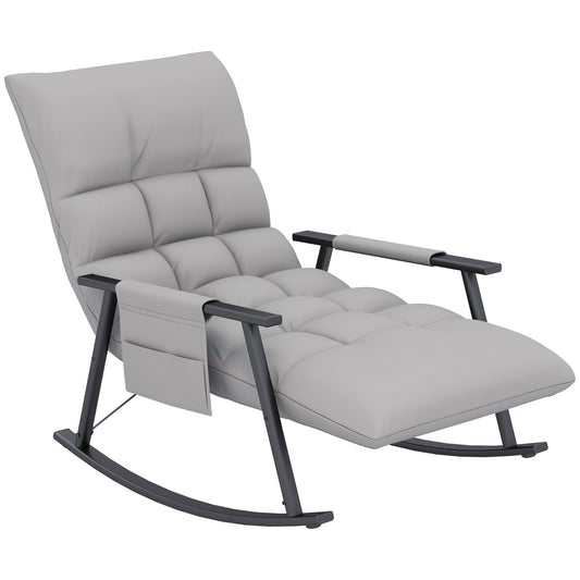 Schommelstoel – Relaxstoel – Schommelstoel Met Voetensteun – Verstelbare Stoel – Lounge Stoel – Grijze Microfiber Bekleding – Metalen Frame – Verstelbare Rugleuning – Zijvak