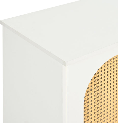 Dressoir - Wit - met 3 Deuren - Veel Opbergruimte - Kunstrotan Deuren en Metalen Handgrepen - is een Accentstuk in de Eetkamer - Woonkamer en Keuken