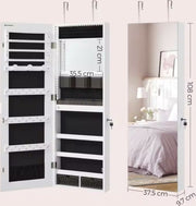 Mirror cabinet - Mirror - Jewelry cabinet - Wall cabinet - Door mounting - Wall mounting - With lock - LED lighting - Shelves - Hooks - Slots for jewelry - White