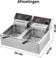 Friteuse - Dubbele Frituurpan - 2 x 6 Liter - Roestvrij staal - Draaisysteem - Dubbele tanks - voor fastfoodrestaurant of kampeerpicknick - 220V - 5000W