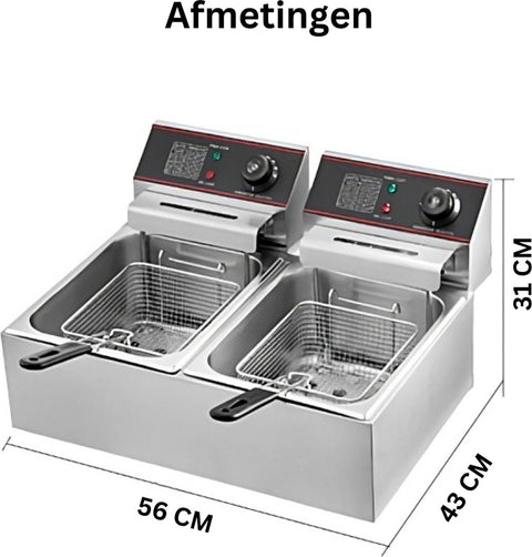 Friteuse - Dubbele Frituurpan - 2 x 6 Liter - Roestvrij staal - Draaisysteem - Dubbele tanks - voor fastfoodrestaurant of kampeerpicknick - 220V - 5000W