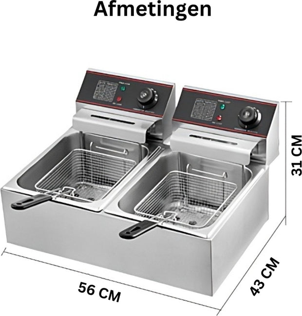 Friteuse - Dubbele Frituurpan - 2 x 6 Liter - Roestvrij staal - Draaisysteem - Dubbele tanks - voor fastfoodrestaurant of kampeerpicknick - 220V - 5000W