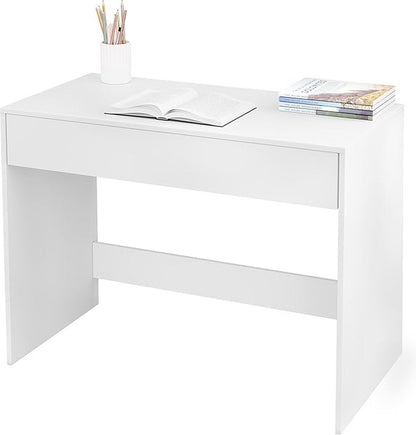 100 cm desk with drawer, suitable as computer desk, dressing table or work table for home or small office. Colour: white.
